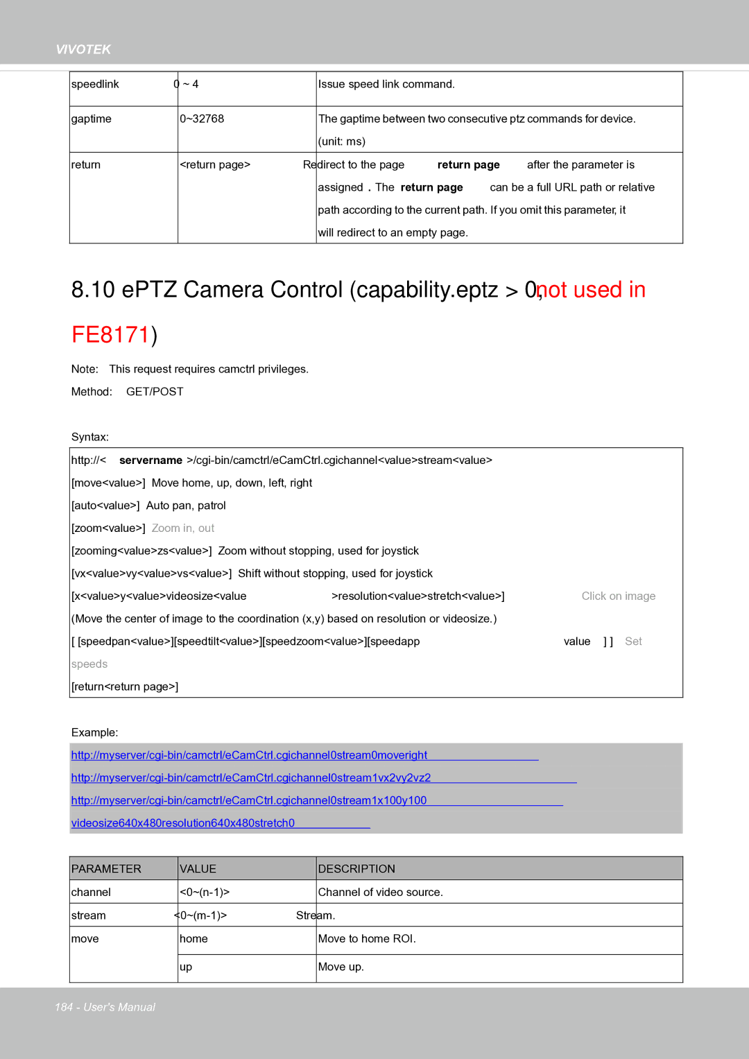 Vivotek FE8171V manual EPTZ Camera Control capability.eptz 0, not used in FE8171 