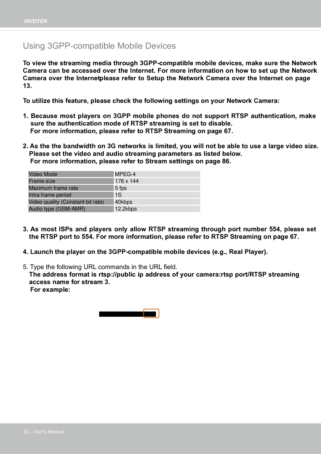Vivotek FE8171V manual Using 3GPP-compatible Mobile Devices, MPEG-4 