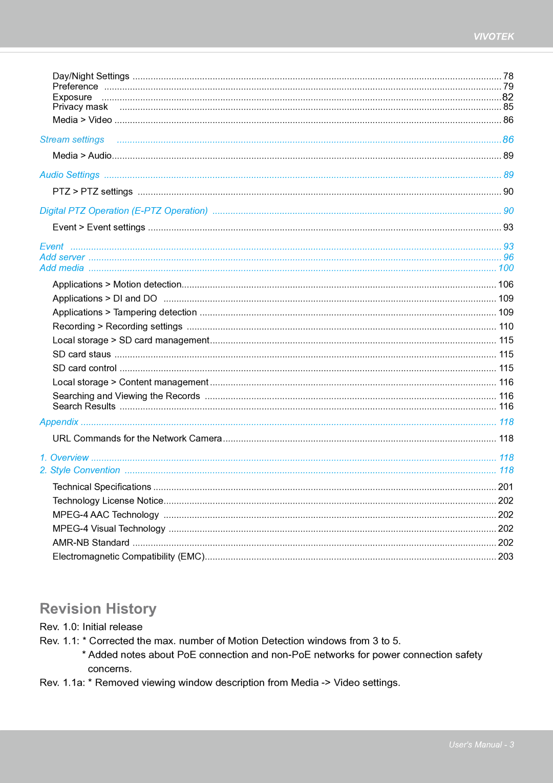 Vivotek FE8171V manual Revision History, Stream settings 