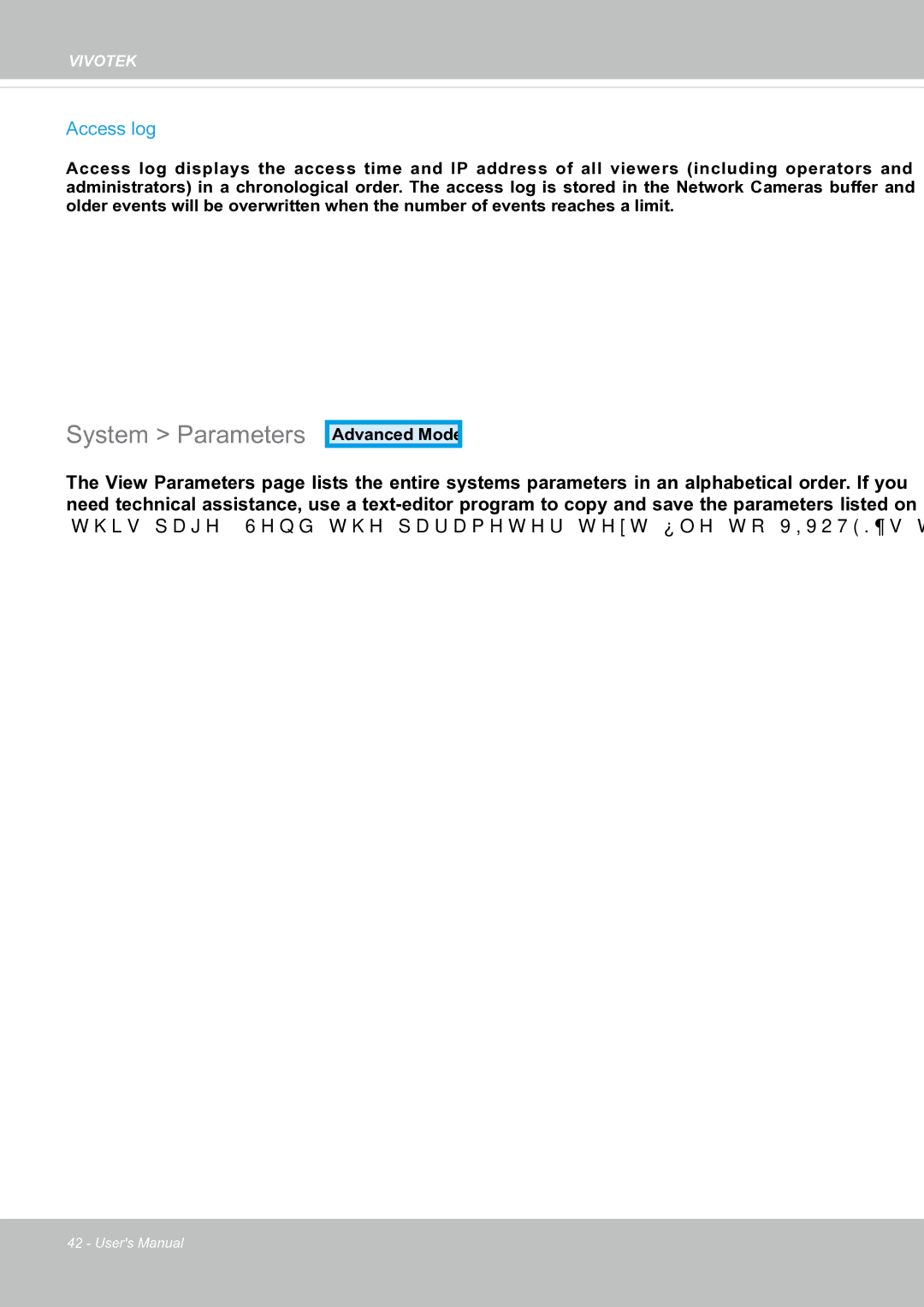 Vivotek FE8171V manual System Parameters, Access log 