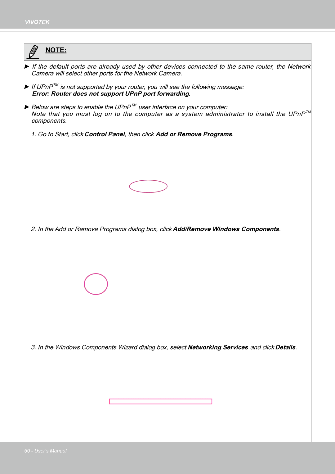 Vivotek FE8171V manual Error Router does not support UPnP port forwarding 