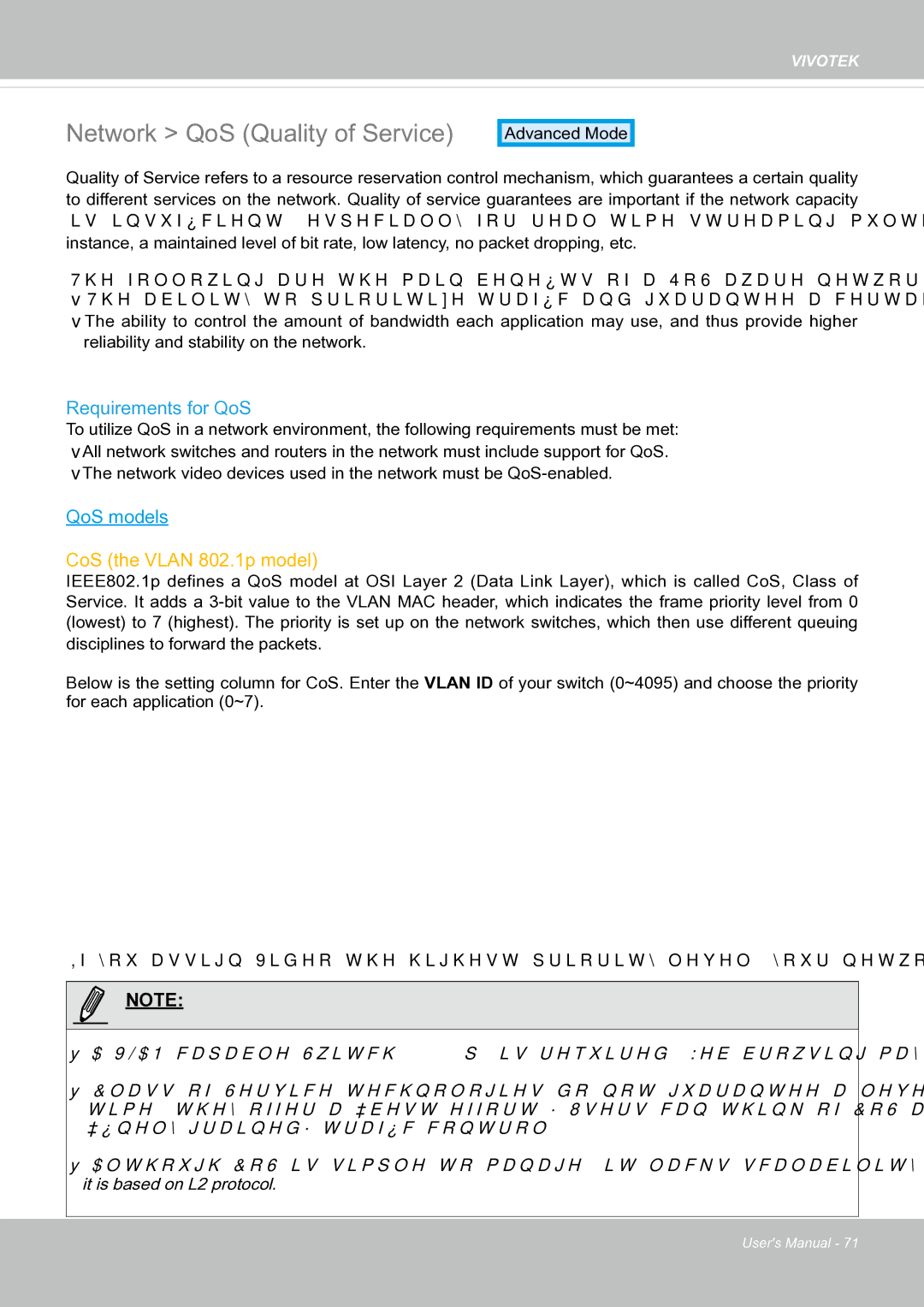 Vivotek FE8171V manual Network QoS Quality of Service, Requirements for QoS 