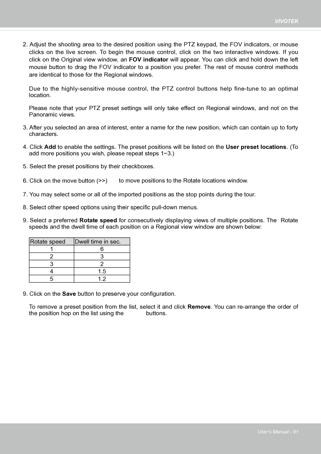 Vivotek FE8171V manual Dwell time in sec 