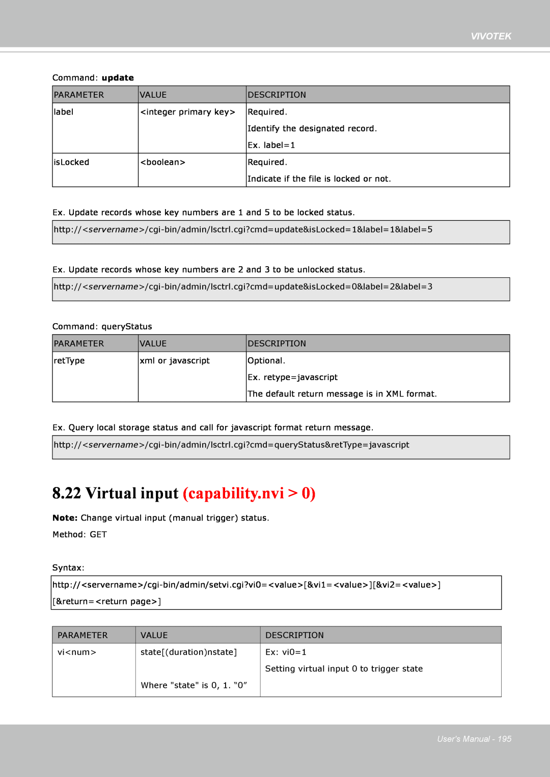 Vivotek FE8171V manual Virtual input capability.nvi >, Vivotek 