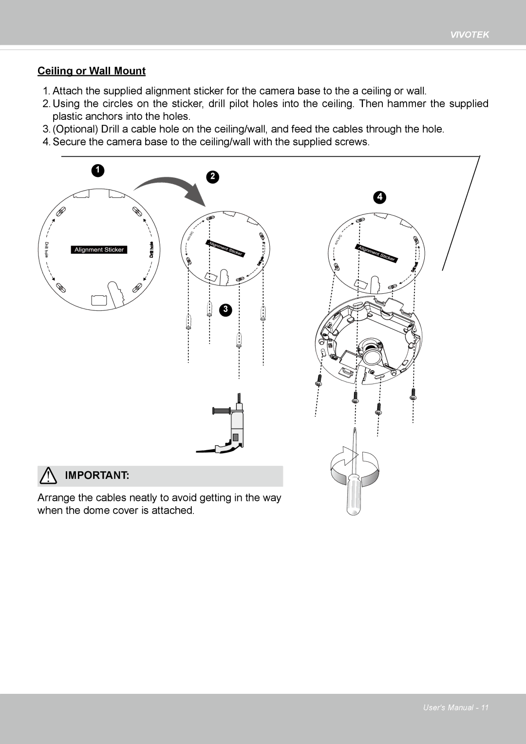 Vivotek FE8173 user manual Ceiling or Wall Mount 