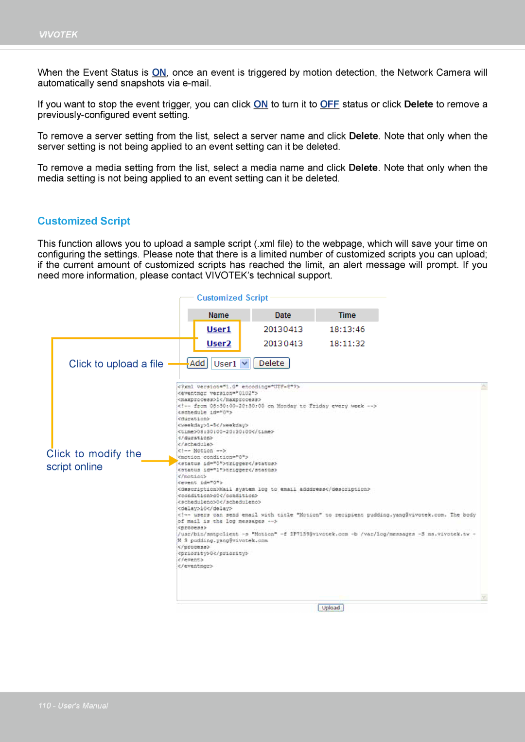 Vivotek FE8173 user manual Customized Script 