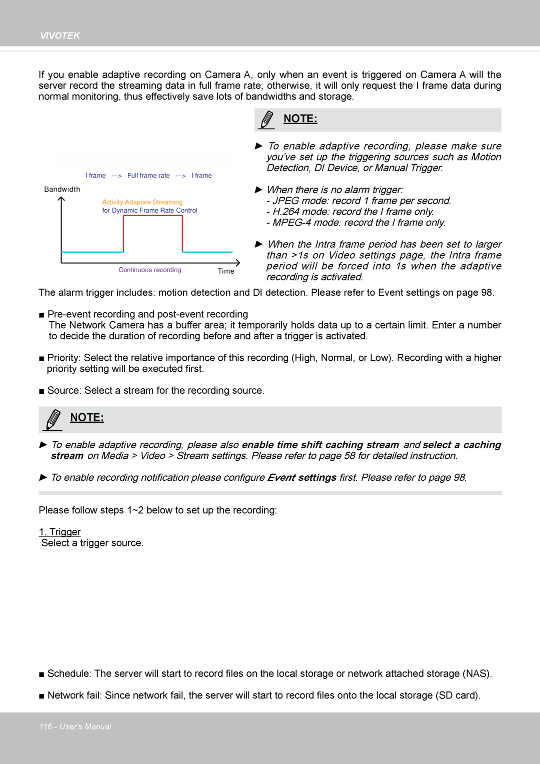 Vivotek FE8173 user manual Continuous recording 