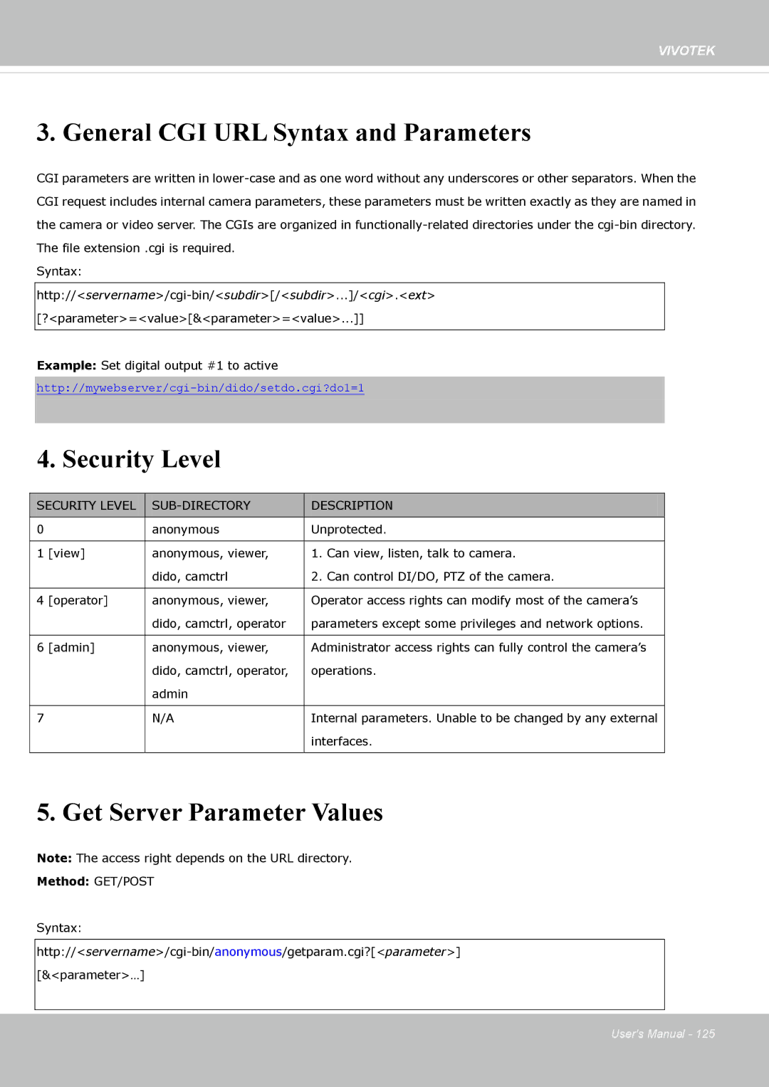 Vivotek FE8173 user manual General CGI URL Syntax and Parameters 