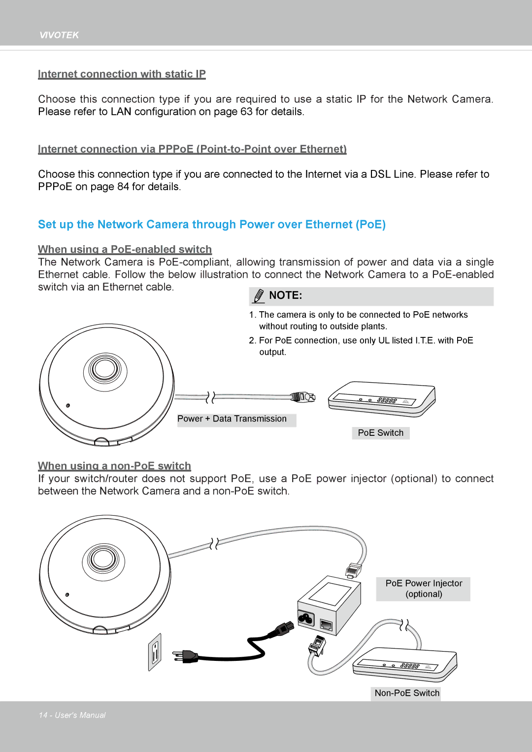 Vivotek FE8173 user manual Set up the Network Camera through Power over Ethernet PoE 