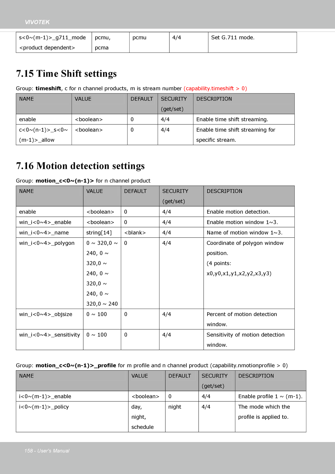 Vivotek FE8173 user manual Time Shift settings, Motion detection settings 