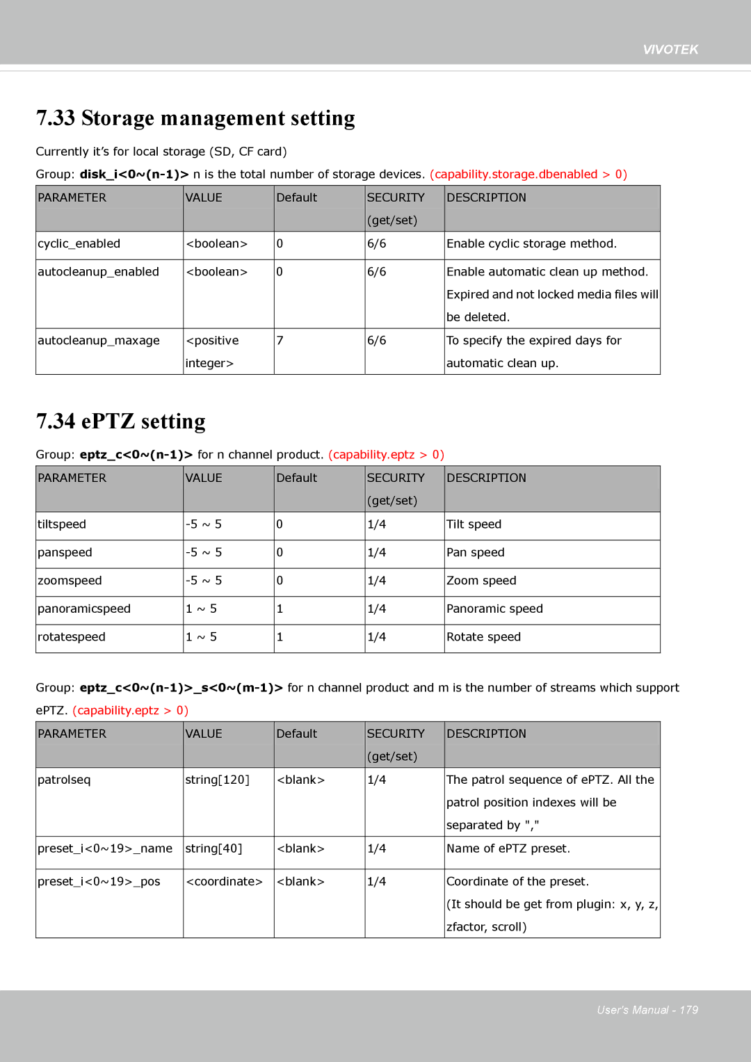 Vivotek FE8173 user manual Storage management setting, EPTZ setting 