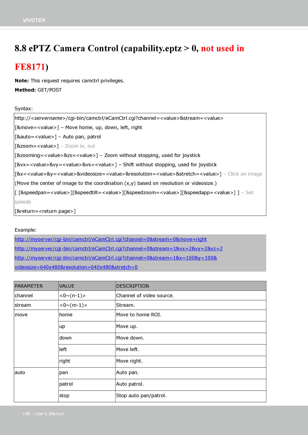 Vivotek FE8173 user manual EPTZ Camera Control capability.eptz 0, not used in FE8171 