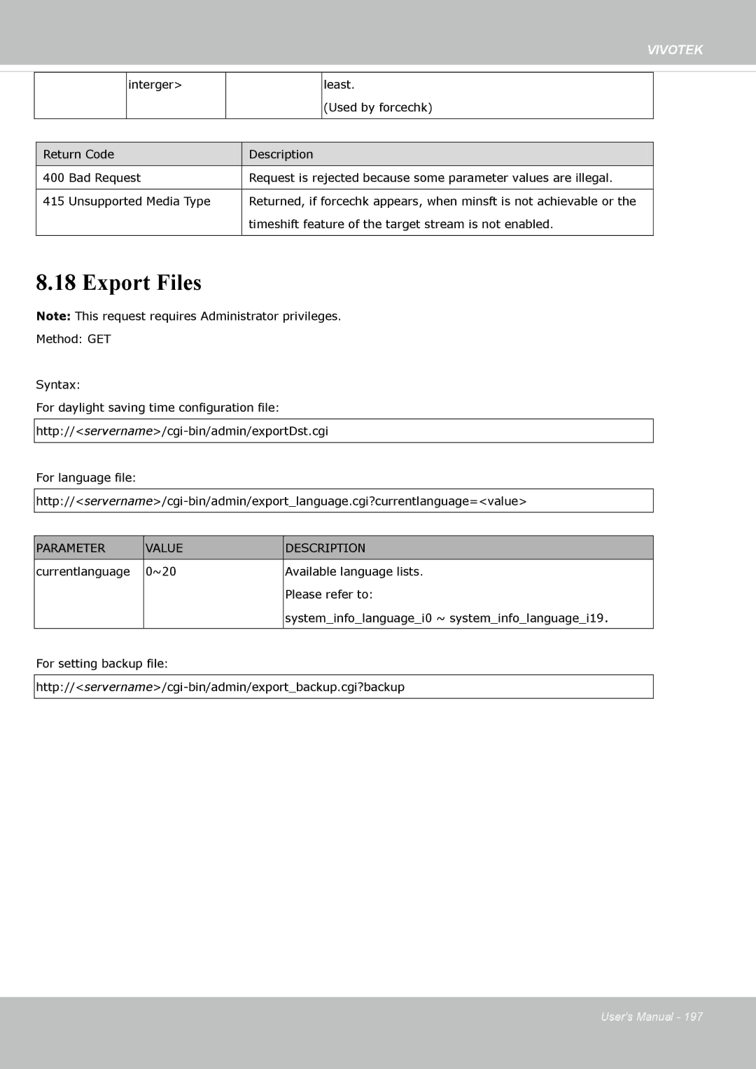 Vivotek FE8173 user manual Export Files 