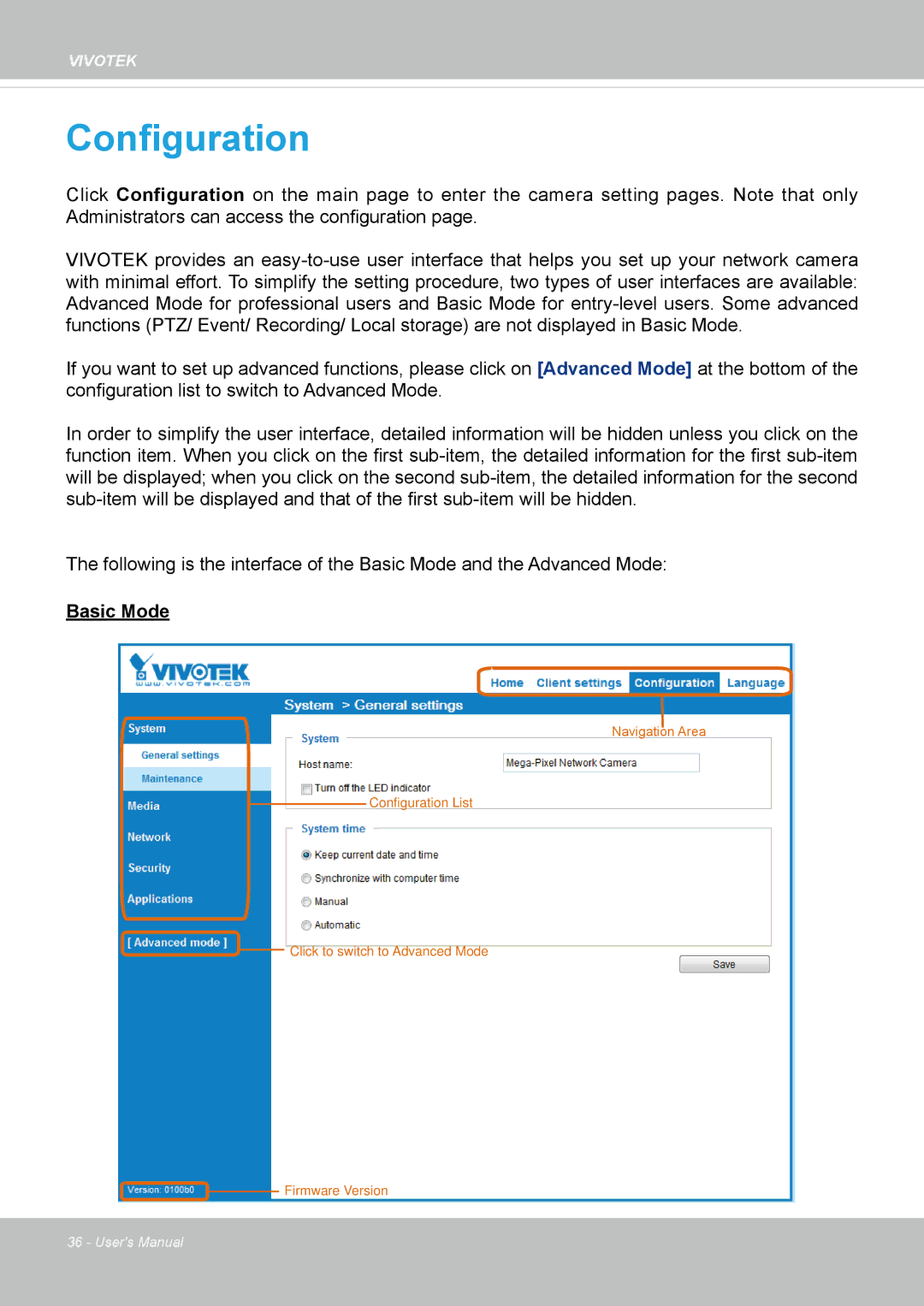 Vivotek FE8173 user manual Configuration 