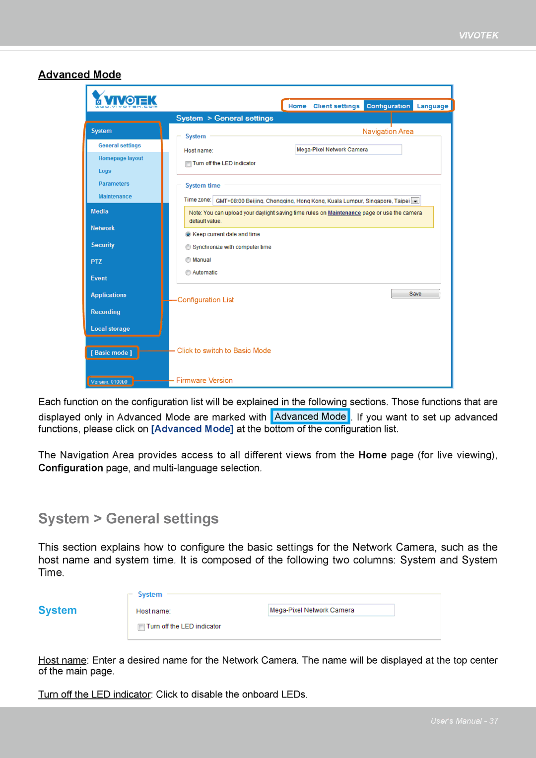 Vivotek FE8173 user manual System General settings 