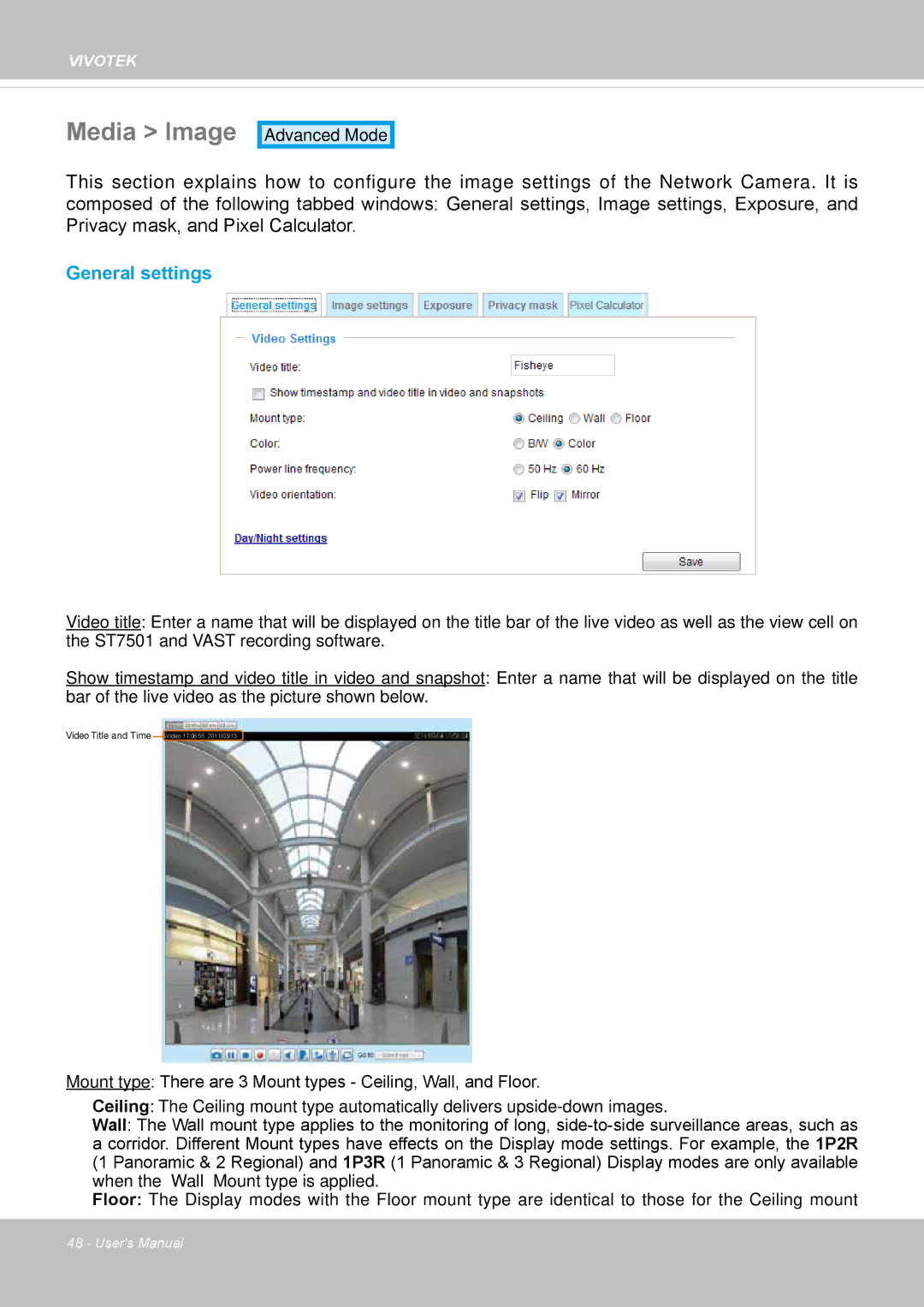 Vivotek FE8173 user manual Media Image, General settings 