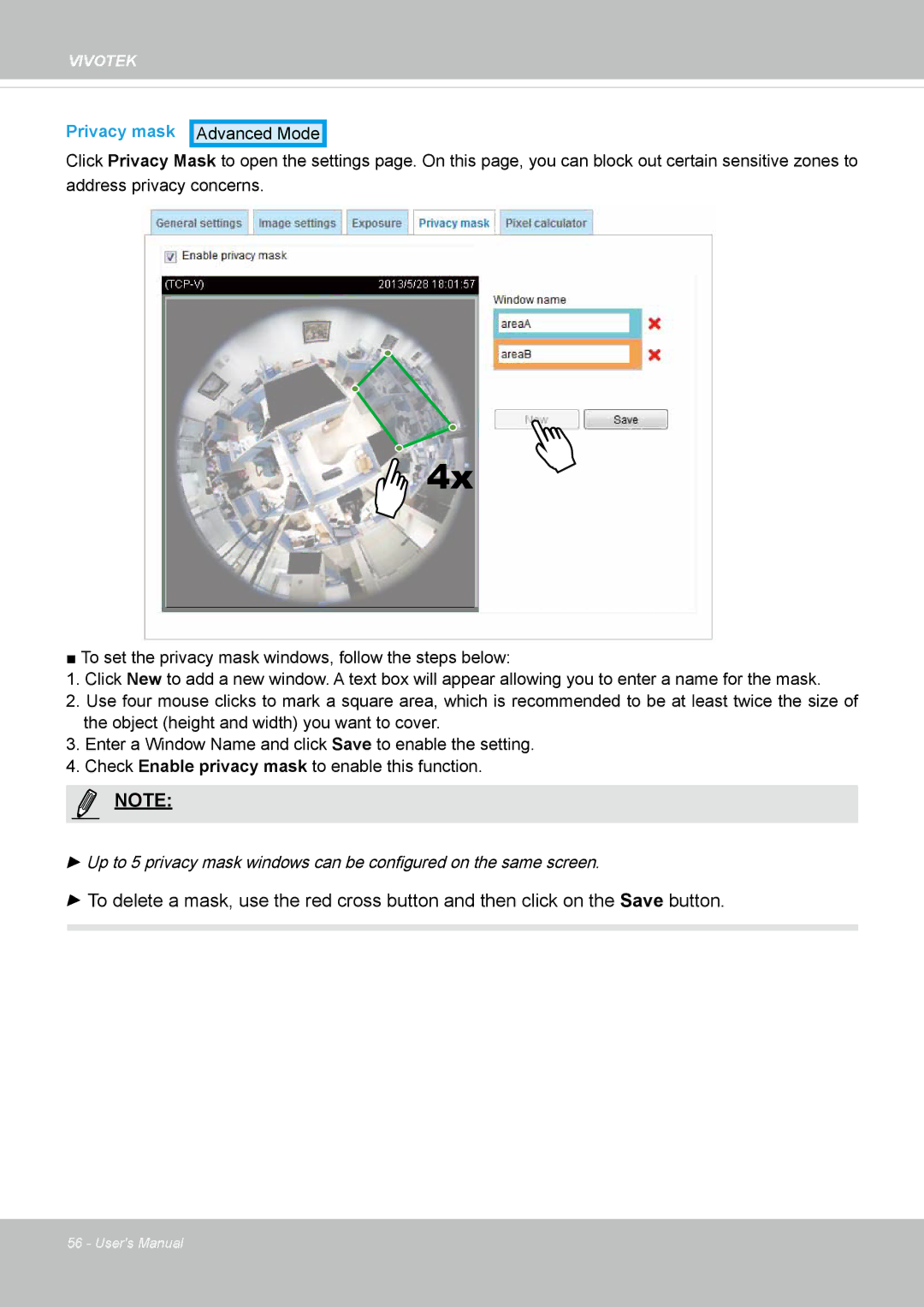 Vivotek FE8173 user manual Privacy mask 