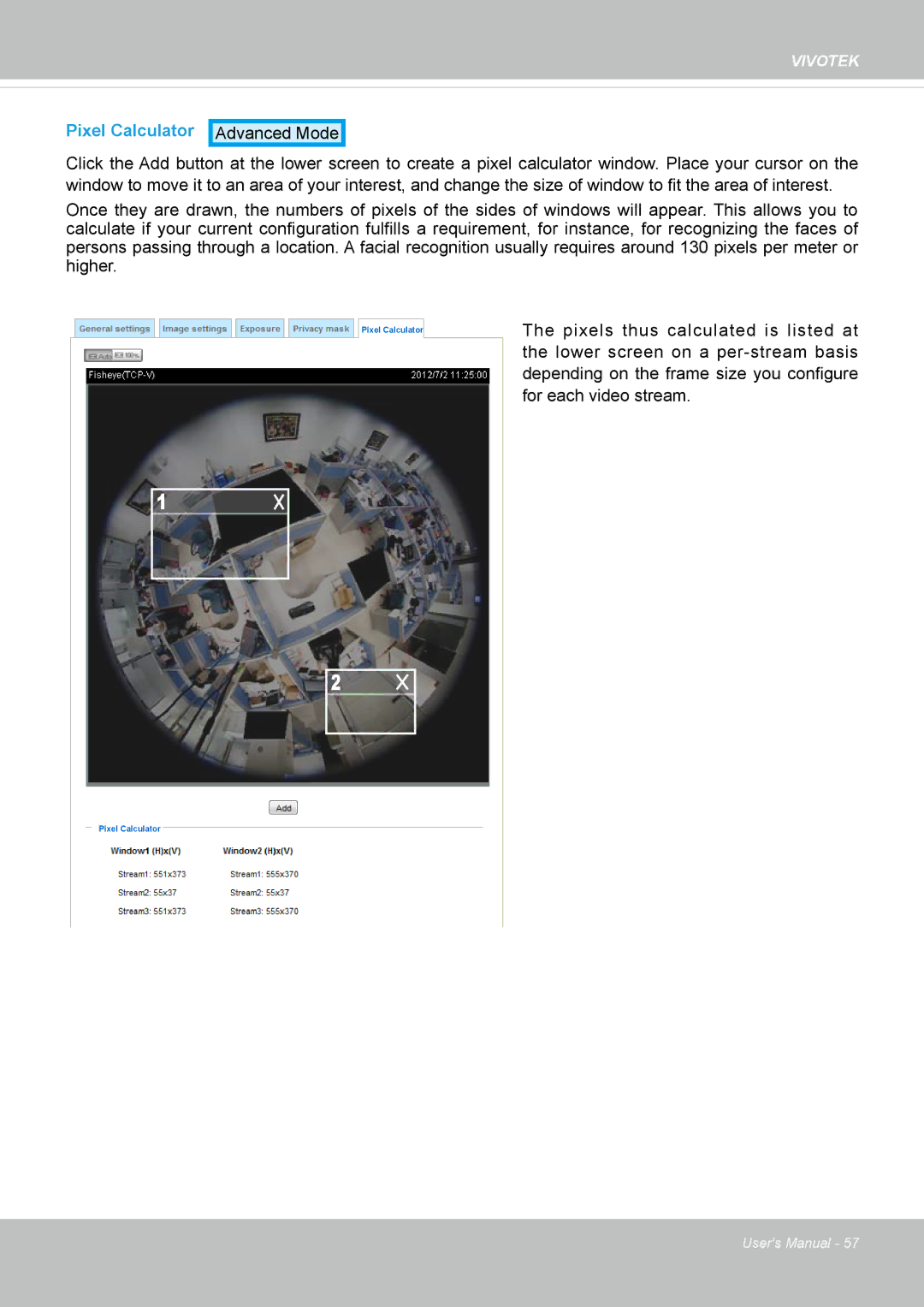 Vivotek FE8173 user manual Pixel Calculator 