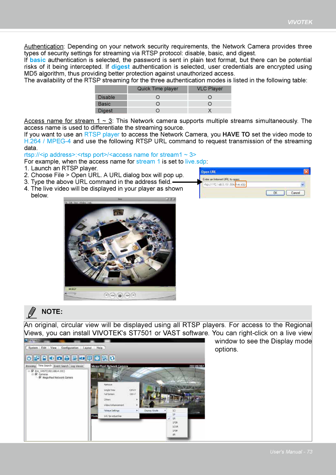 Vivotek FE8173 user manual Live video will be displayed in your player as shown Below 