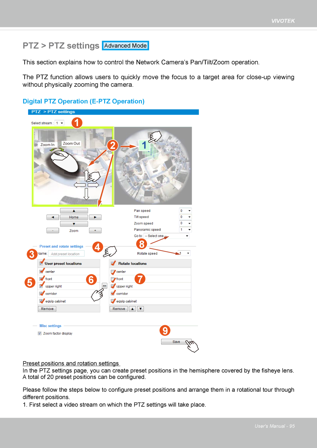 Vivotek FE8173 user manual PTZ PTZ settings, Digital PTZ Operation E-PTZ Operation 