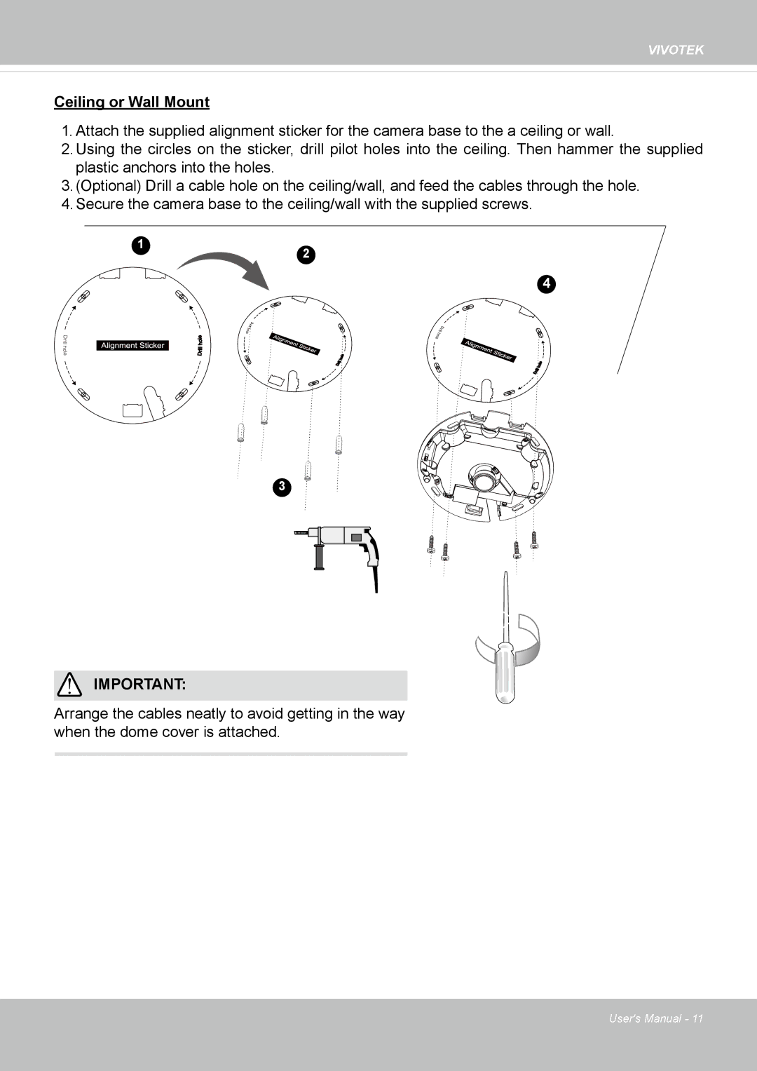 Vivotek FE8174 user manual Ceiling or Wall Mount 