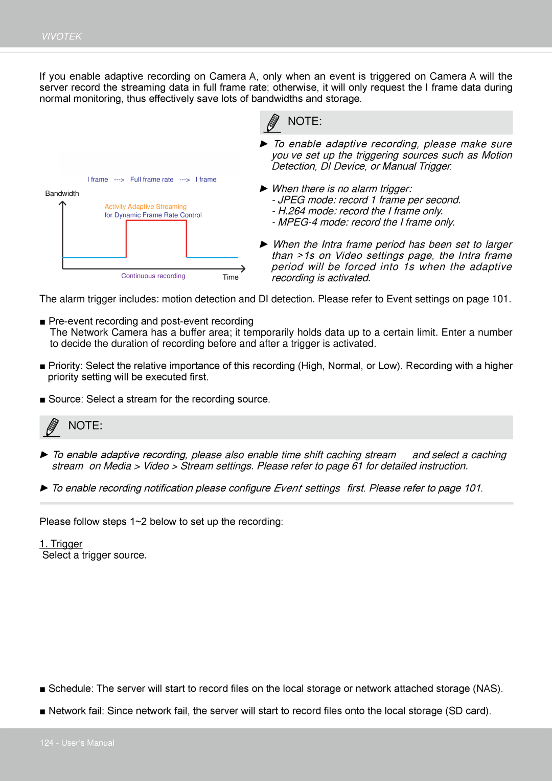 Vivotek FE8174 user manual Continuous recording 