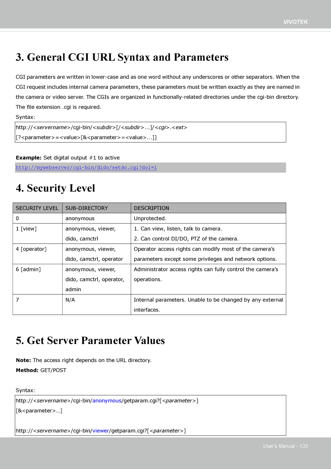 Vivotek FE8174 user manual General CGI URL Syntax and Parameters 