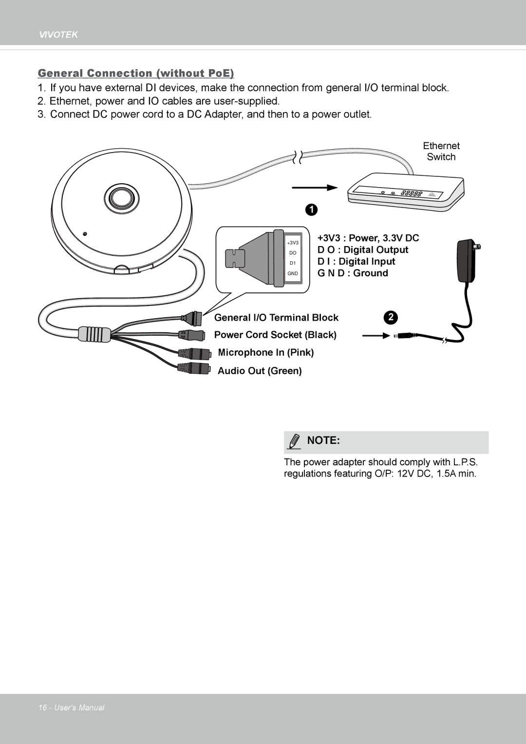 Vivotek FE8174 user manual General Connection without PoE 