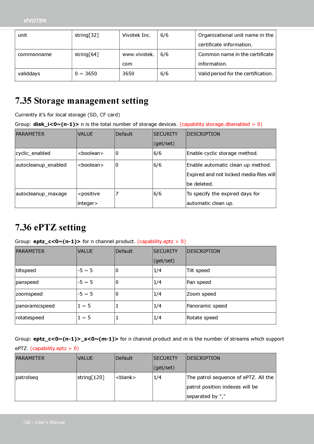 Vivotek FE8174 user manual Storage management setting, EPTZ setting 