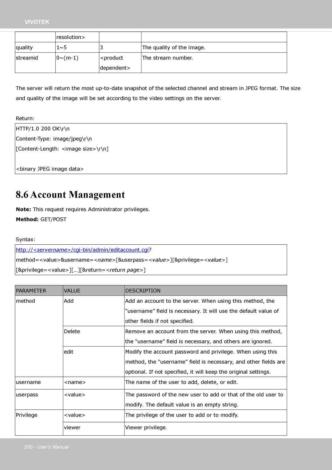 Vivotek FE8174 user manual Account Management 