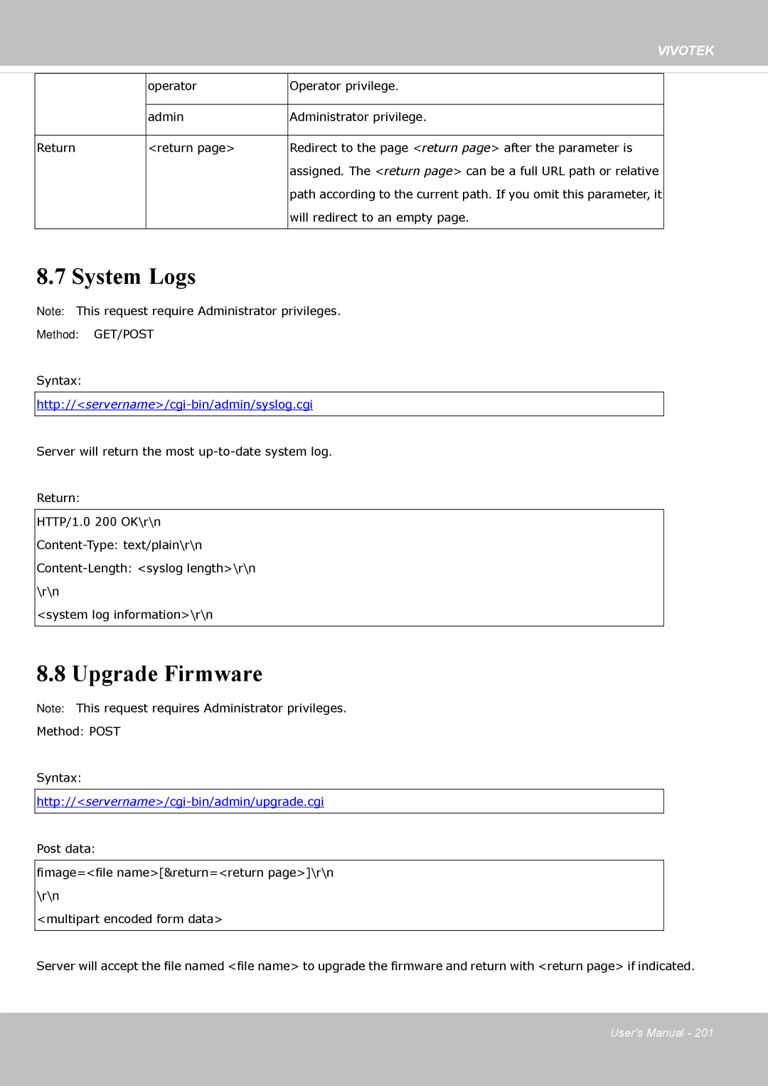 Vivotek FE8174 user manual System Logs, Upgrade Firmware 