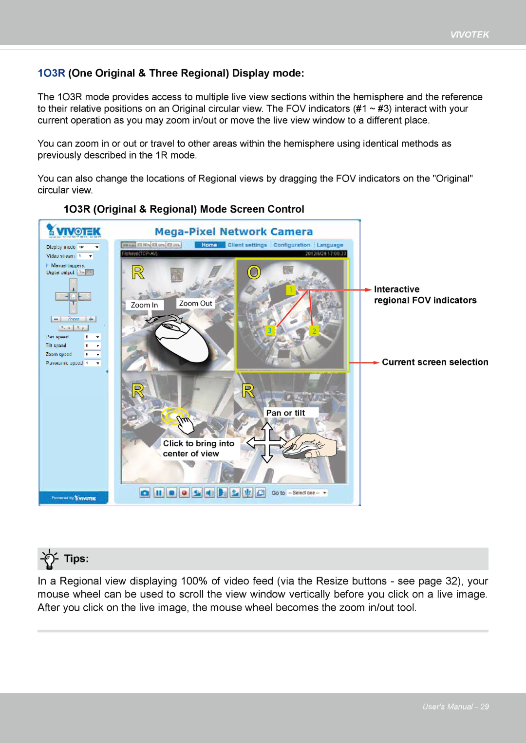 Vivotek FE8174 user manual 1O3R One Original & Three Regional Display mode 