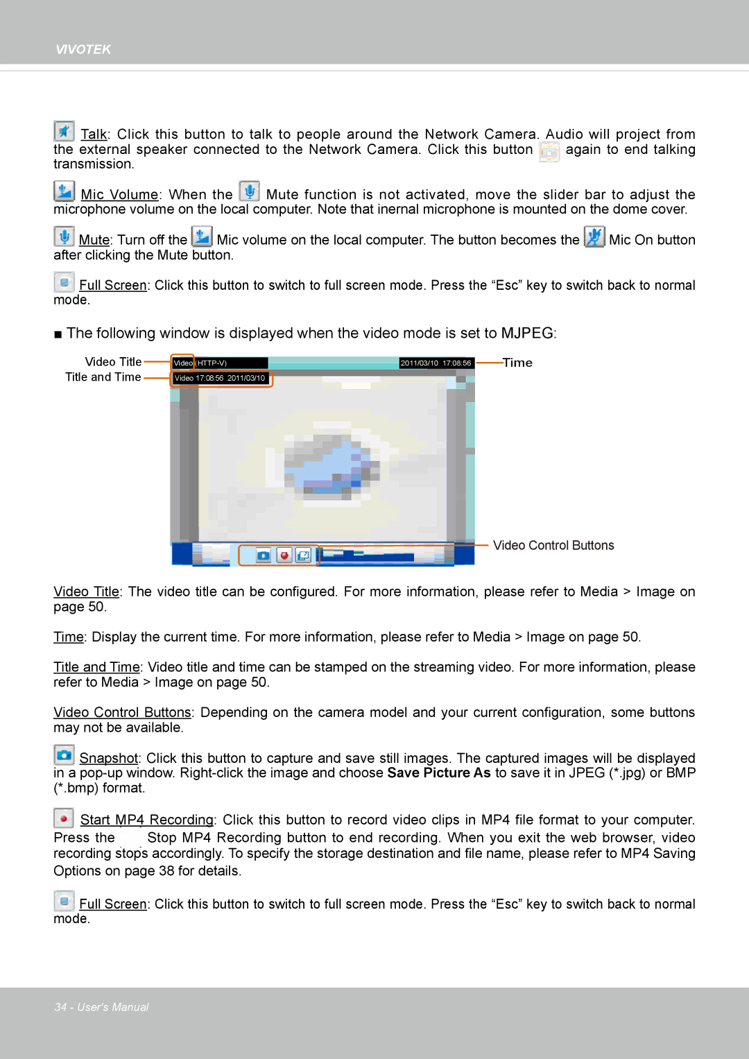 Vivotek FE8174 user manual Video Control Buttons 