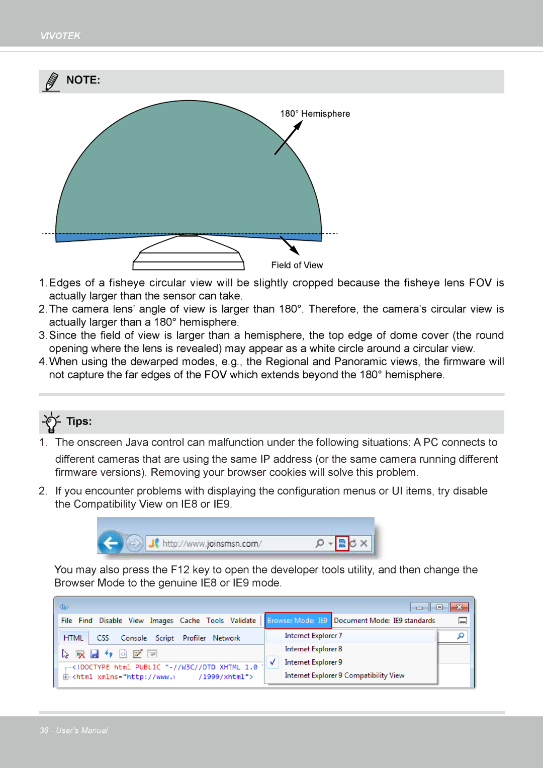 Vivotek FE8174 user manual Hemisphere Field of View 