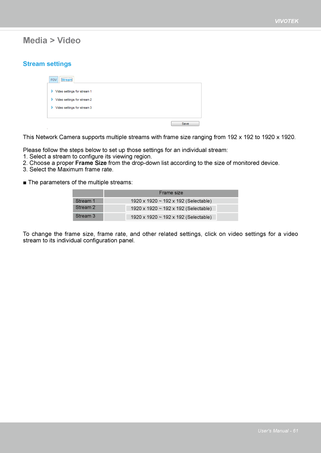 Vivotek FE8174 user manual Stream settings 