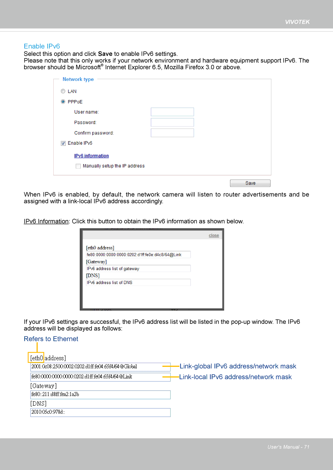 Vivotek FE8174 user manual Enable IPv6 