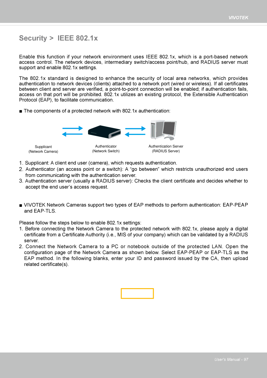 Vivotek FE8174 user manual Security Ieee 