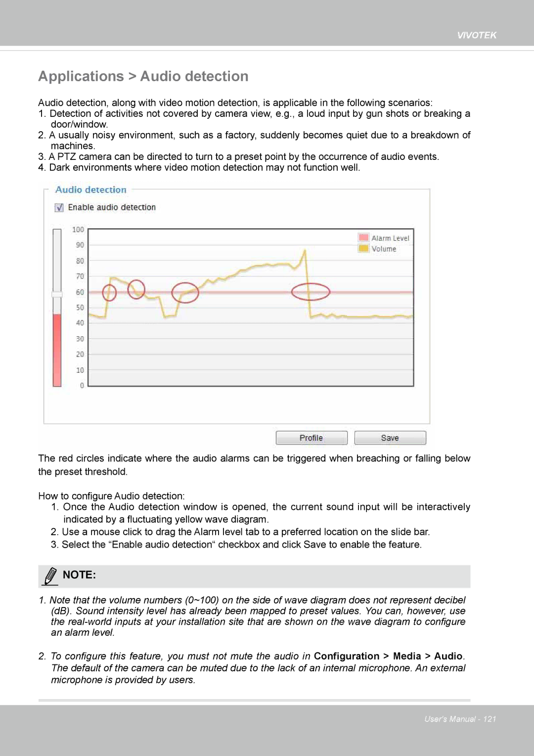 Vivotek FE8174V user manual Applications Audio detection 