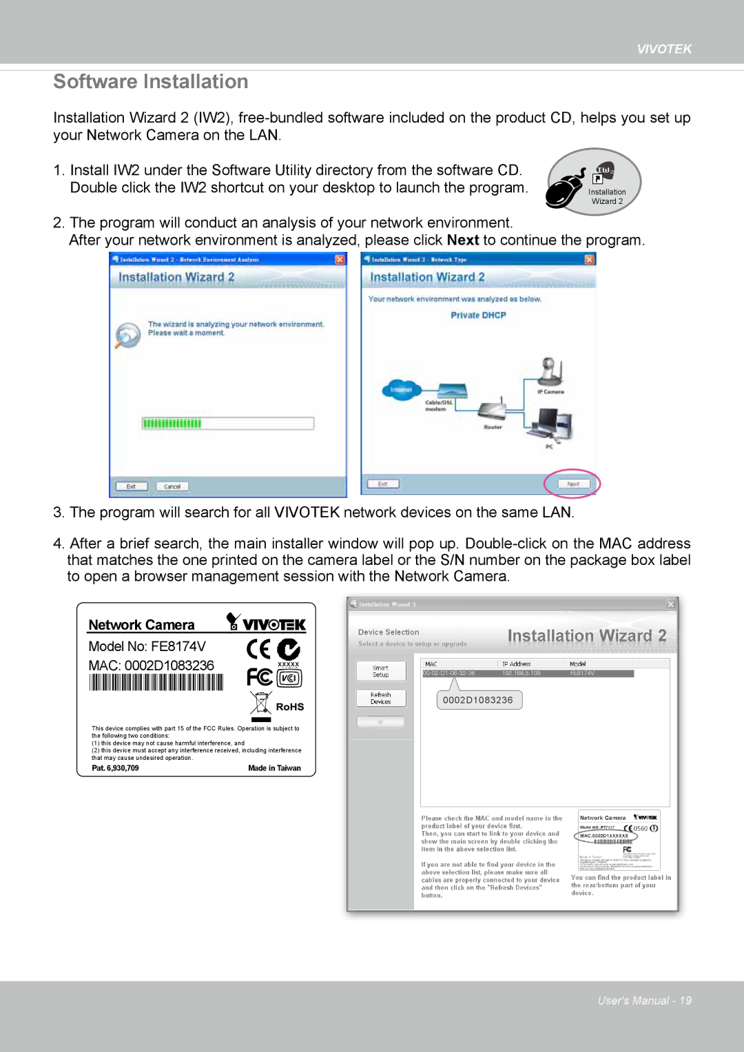 Vivotek FE8174V user manual Software Installation, Network Camera 