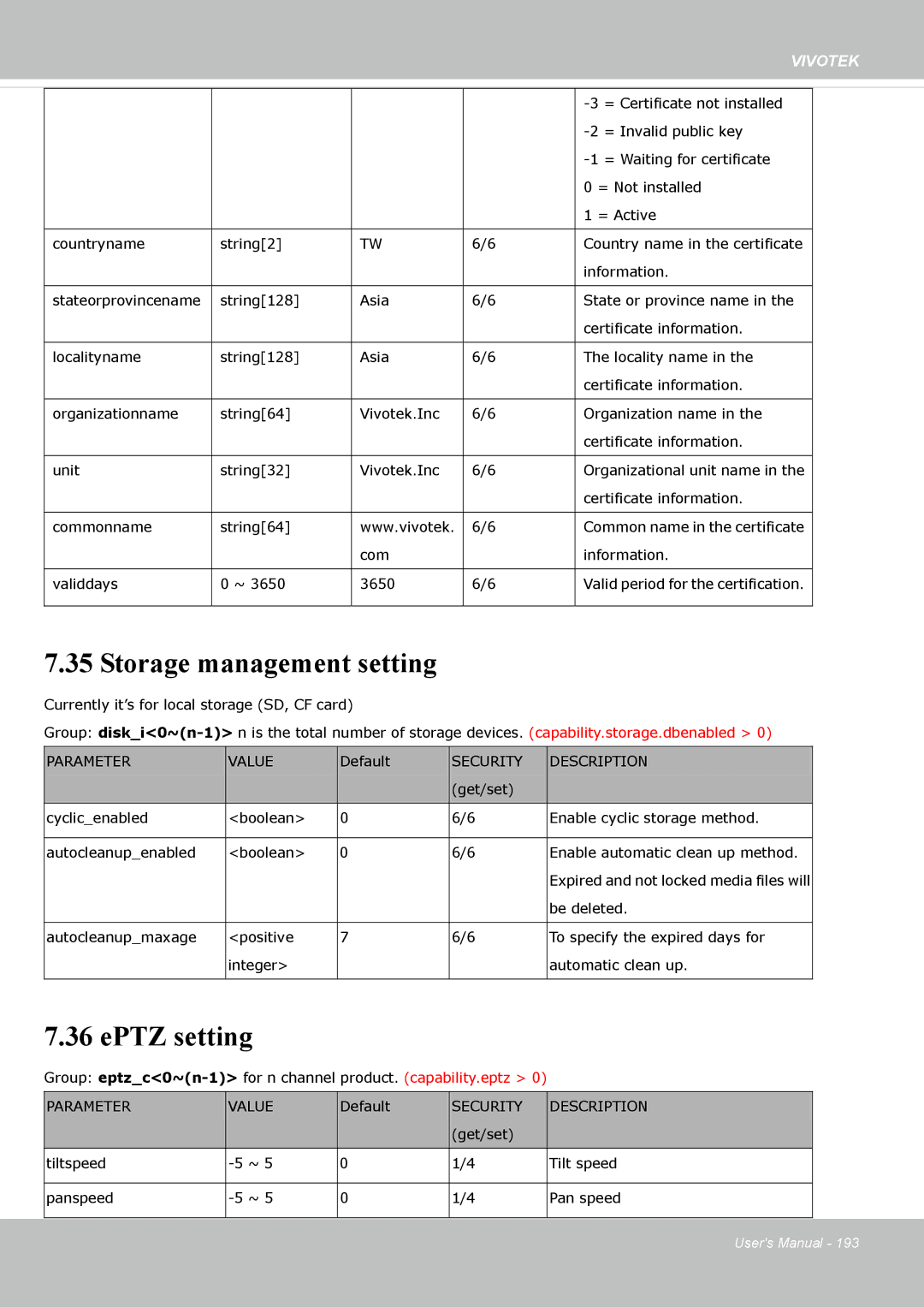 Vivotek FE8174V user manual Storage management setting, EPTZ setting 