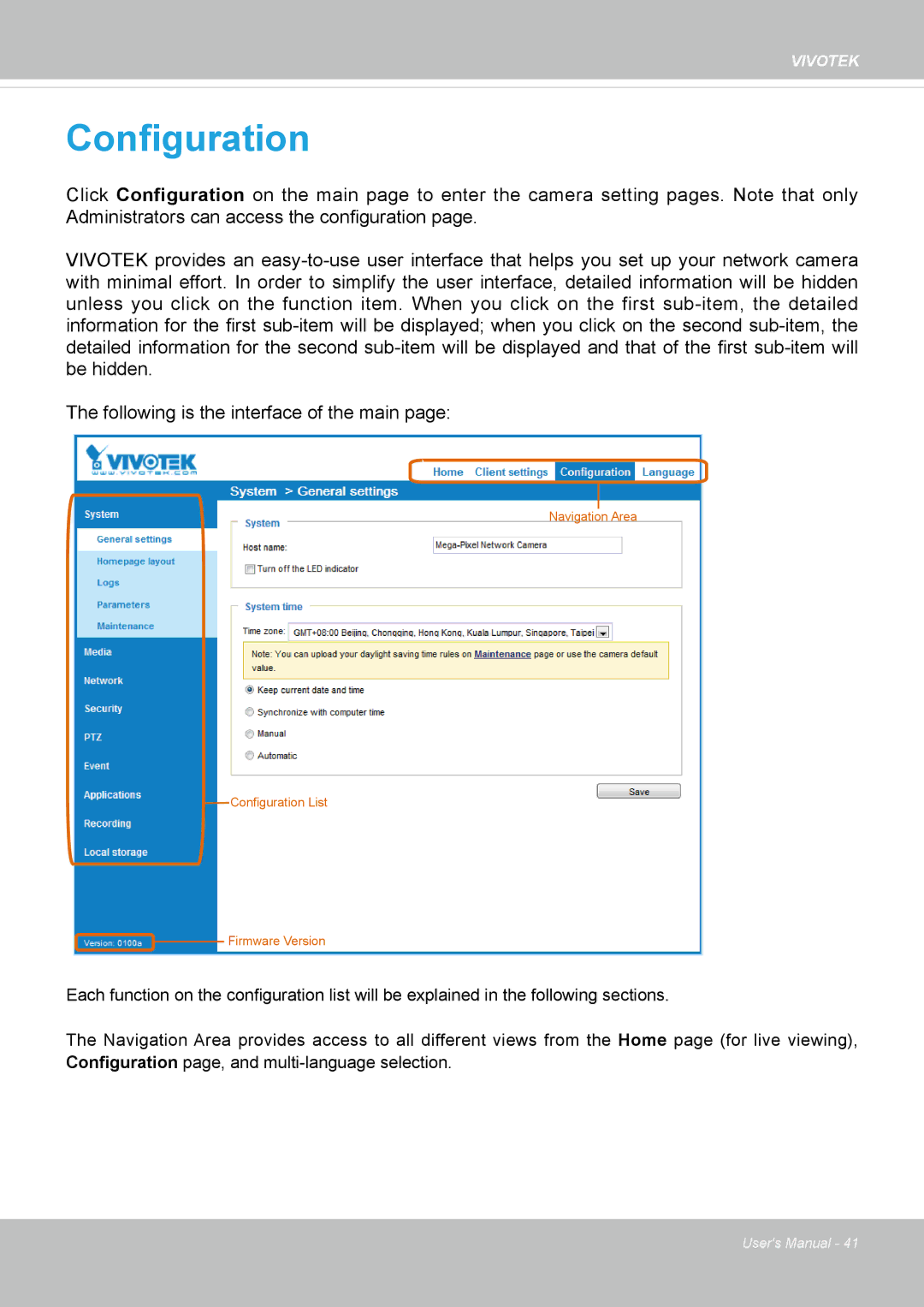 Vivotek FE8174V user manual Configuration 