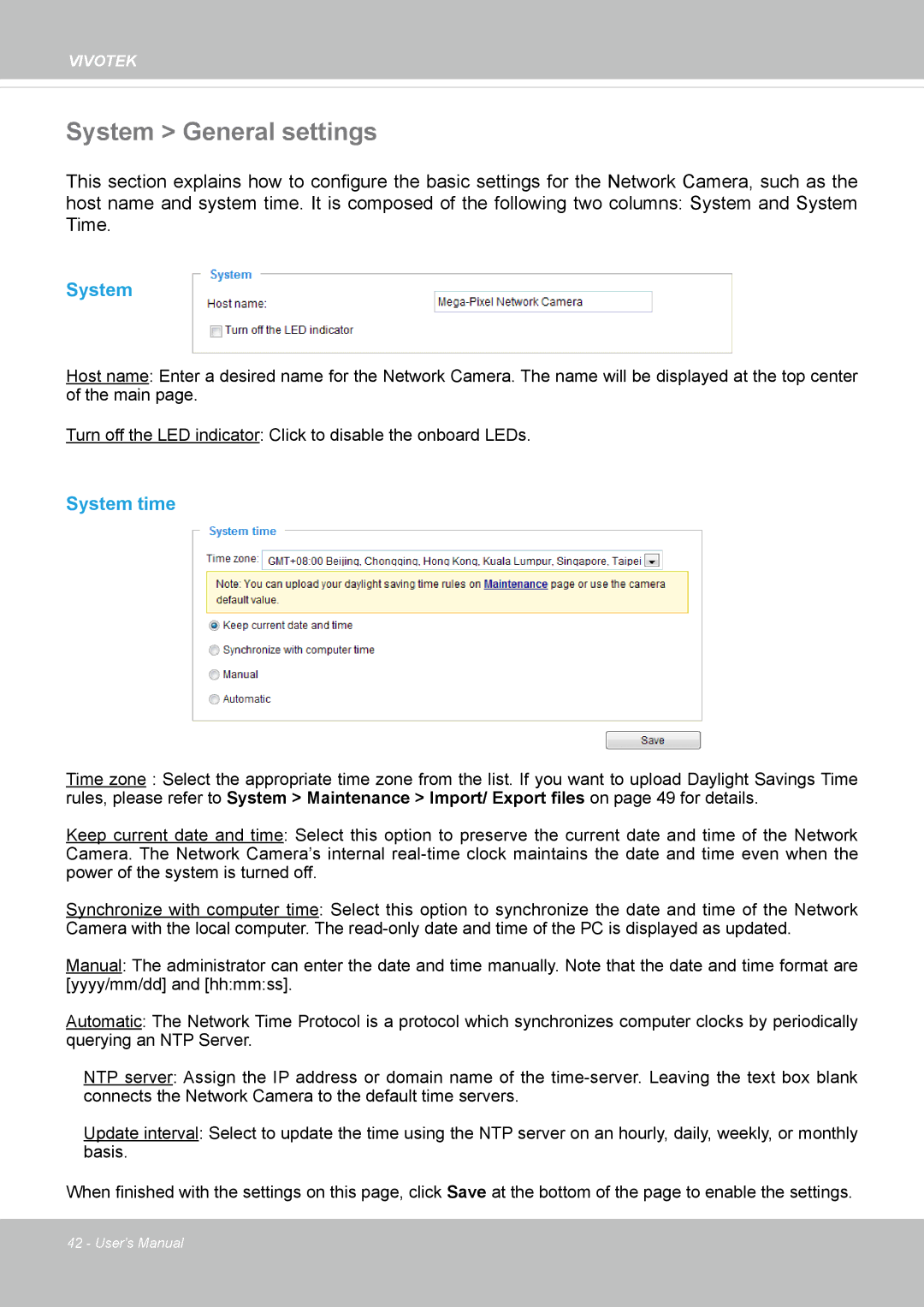 Vivotek FE8174V user manual System General settings, System time 