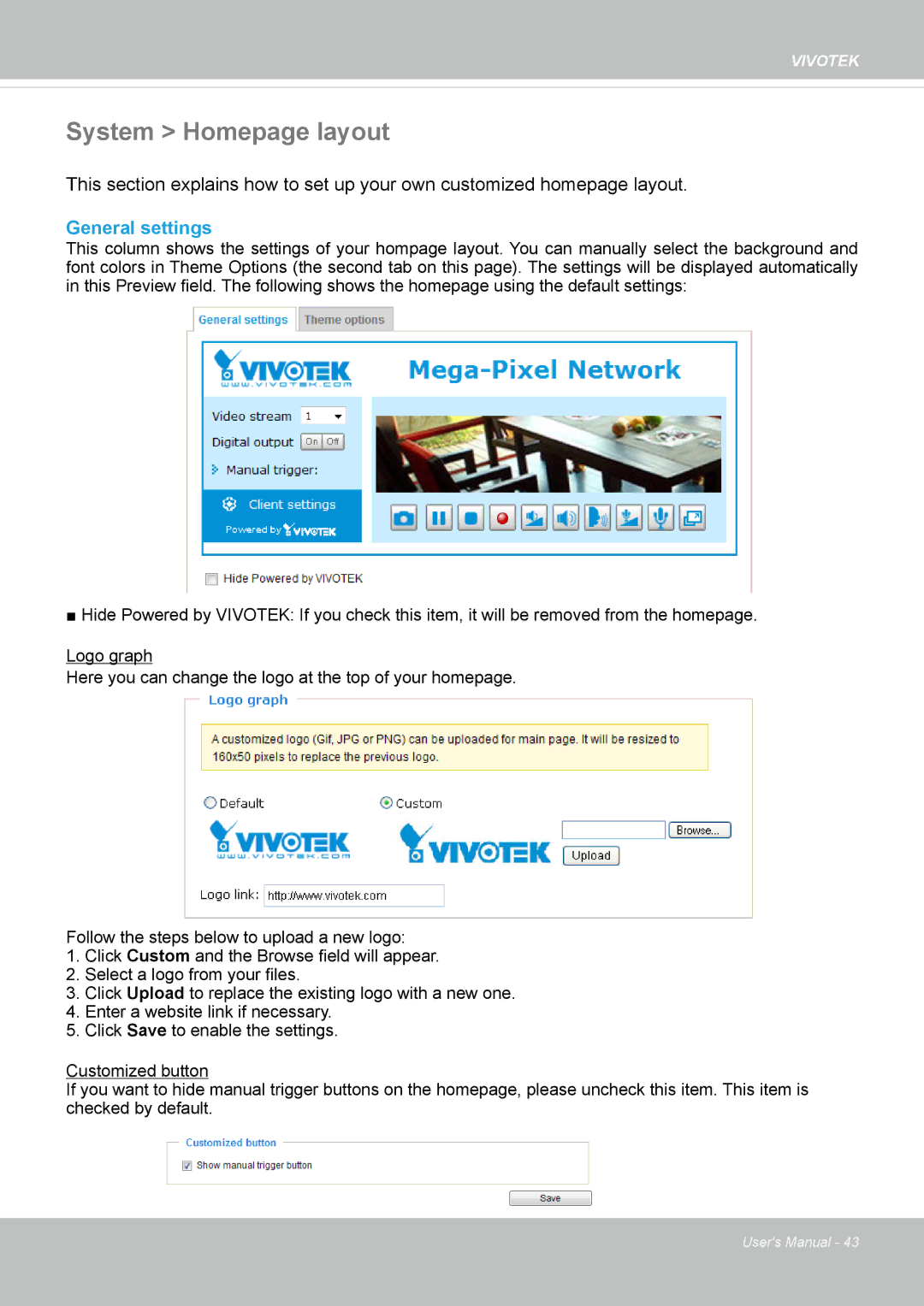 Vivotek FE8174V user manual System Homepage layout, General settings 