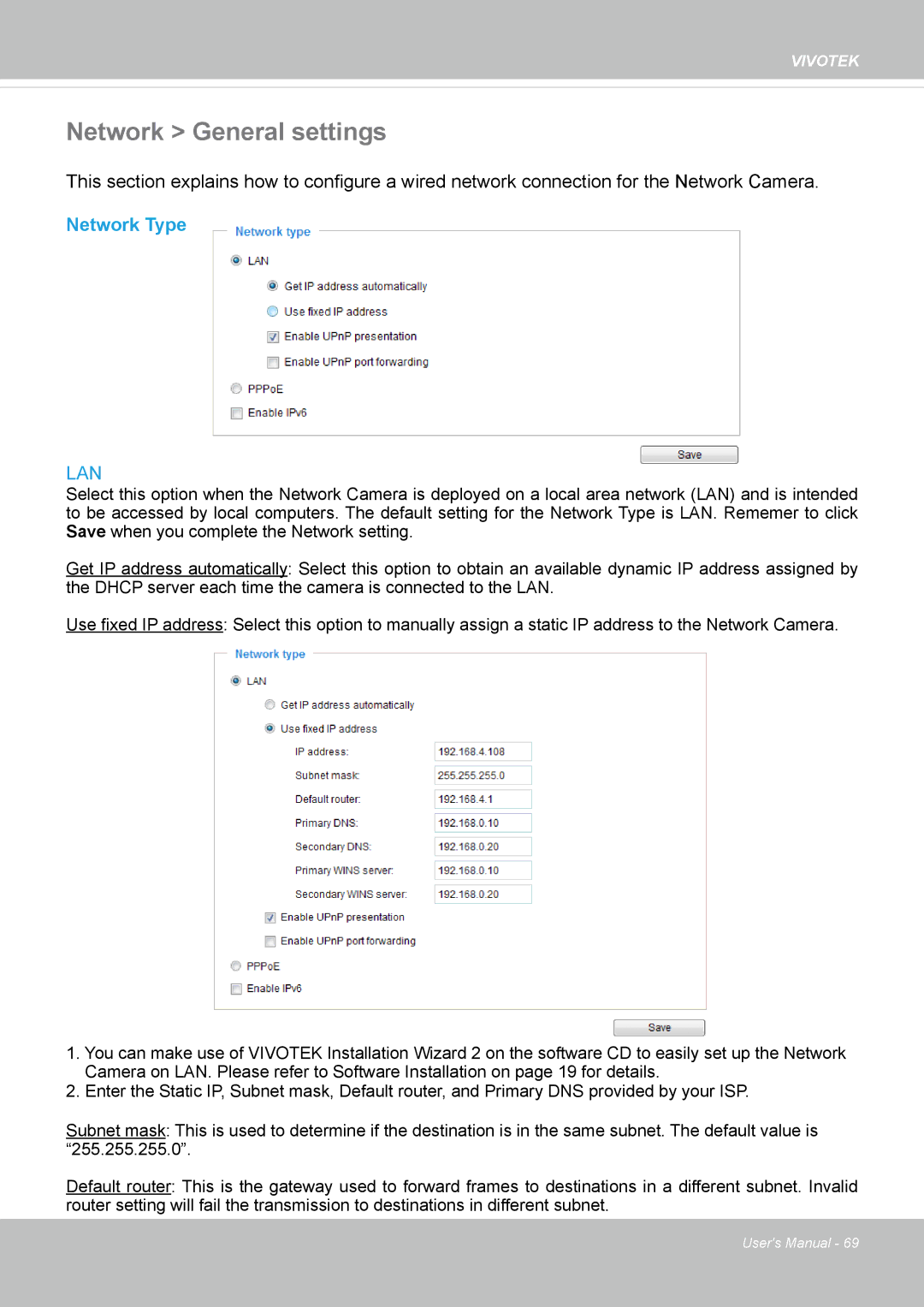 Vivotek FE8174V user manual Network General settings, Network Type 