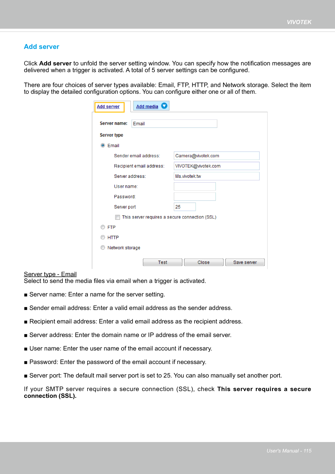 Vivotek FE8181V user manual Add server 