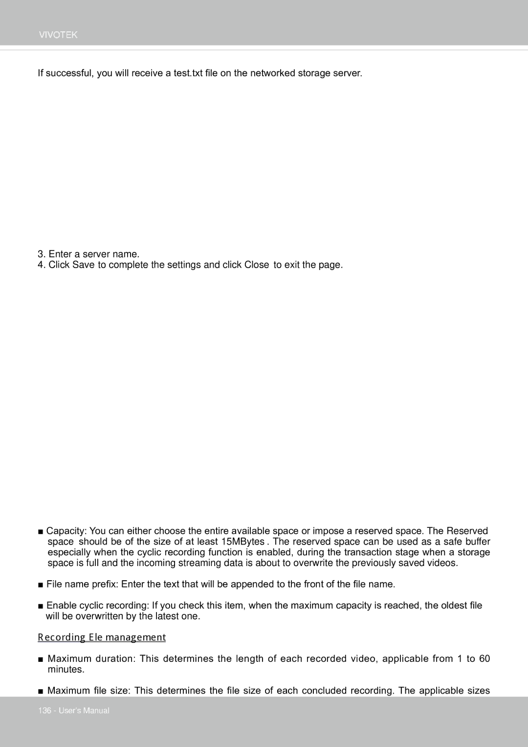 Vivotek FE8181V user manual Recording file management 