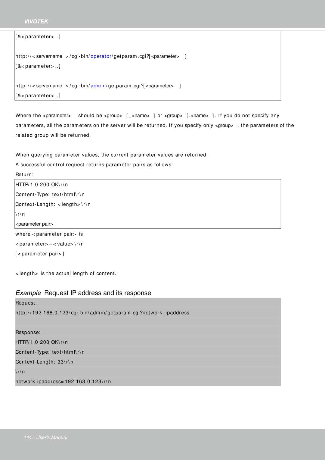 Vivotek FE8181V user manual Example Request IP address and its response 