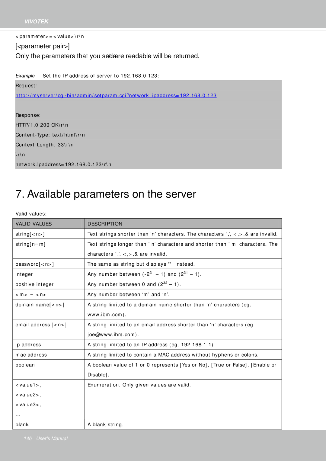 Vivotek FE8181V user manual Available parameters on the server 