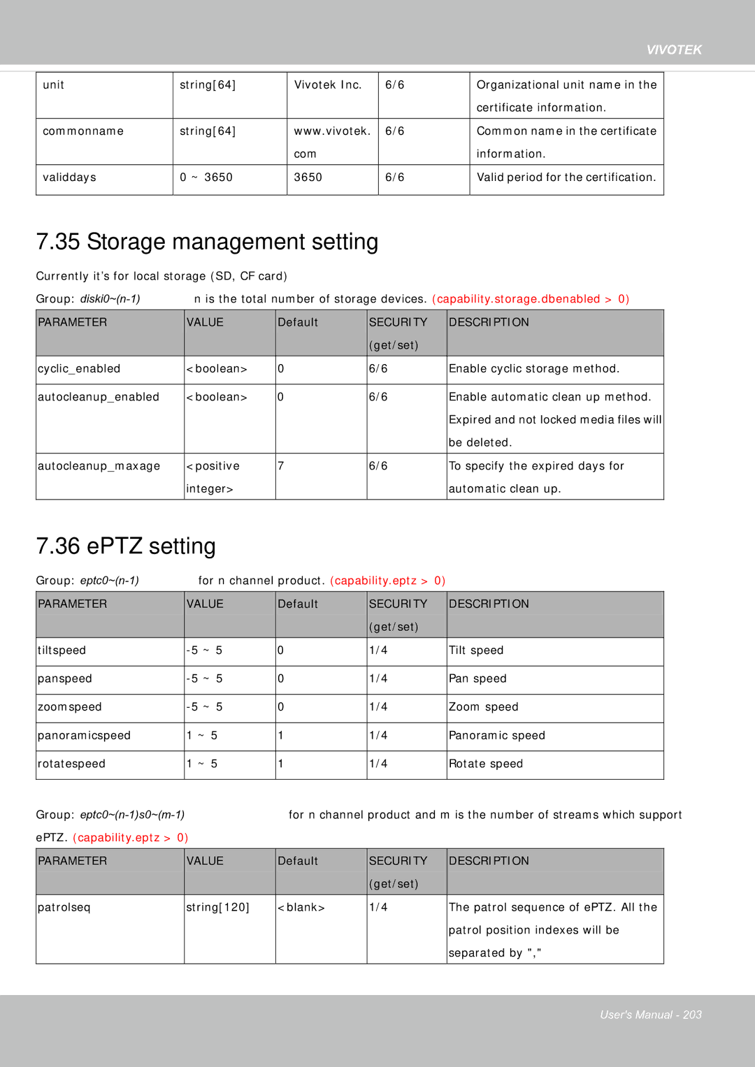 Vivotek FE8181V user manual Storage management setting, EPTZ setting 