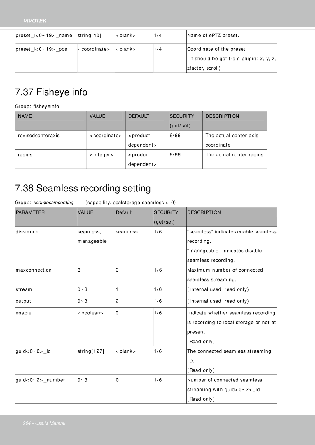 Vivotek FE8181V user manual Fisheye info, Seamless recording setting 